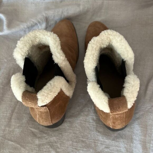 RAG & BONE Walker Shearling Chelsea Bootie Camel Suede Block Heel Boho 36 tan - Picture 4 of 7